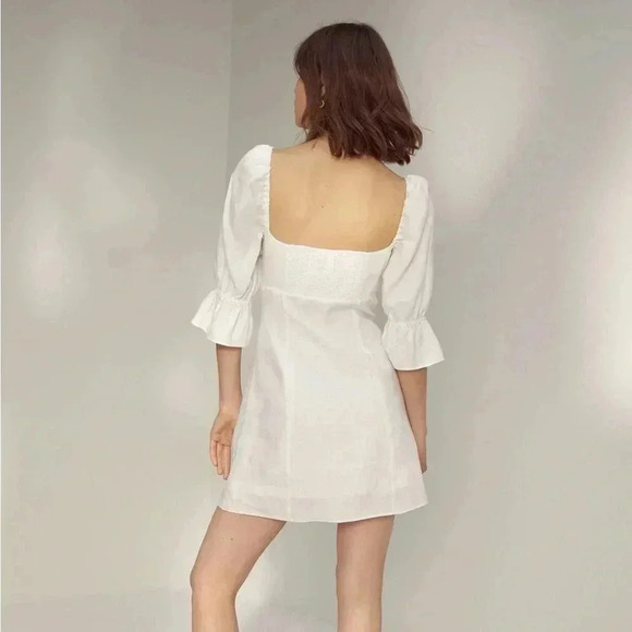 Aritzia Wilfred Stanza Mini Dress Linen Puff Sleeve Coral Pink Corset Size XXS - Picture 16 of 16